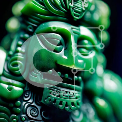 Intra Συλλεκτικό Ξύλινο Παζλ Plywood  4mm - Όμορφη κοντινή εικόνα ενός περίπλοκου πράσινου αγάλματος με ένα στέμμα Σε Ξύλινο Κουτί - Διαστάσεις Puzzle: 10x10 cm – 25 κομμάτια - Image 1