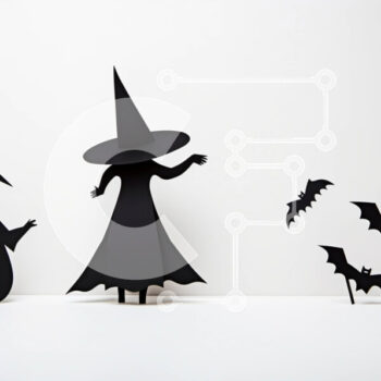 Intra Συλλεκτικό Ξύλινο Παζλ Plywood  4mm - Τρεις μαύρες χάρτινες μάγισσες και νυχτερίδες σε άσπρο φόντο Σε Ξύλινο Κουτί - Διαστάσεις Puzzle: 10x10 cm – 25 κομμάτια - Image 1