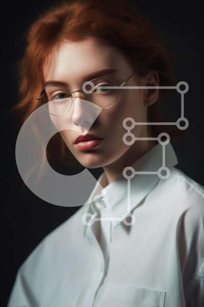 Intra Συλλεκτικό Ξύλινο Παζλ Plywood  4mm - Πορτρέτο μιας κοκκινομάλλας γυναίκας που φοράει γυαλιά και ένα λευκό πουκάμισο Σε Ξύλινο Κουτί - Διαστάσεις Puzzle: 10x10 cm – 25 κομμάτια