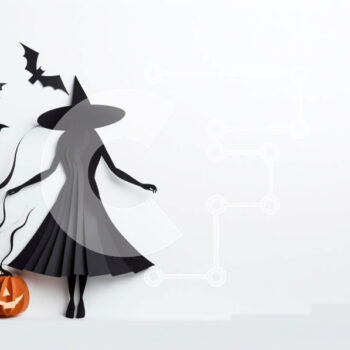 Intra Συλλεκτικό Ξύλινο Παζλ Plywood  4mm - Ασπρόμαυρη διακόσμηση αποκριάτικου χαρτιού μάγισσας Σε Ξύλινο Κουτί - Διαστάσεις Puzzle: 10x10 cm – 25 κομμάτια - Image 1