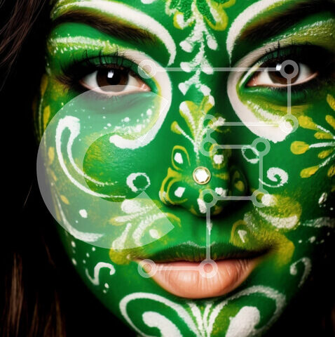 Intra Συλλεκτικό Ξύλινο Παζλ Plywood 4mm - Πράσινο πρόσωπο ζωγραφισμένη γυναίκα με λευκό πουκάμισο και μαύρο παντελόνι Σε Ξύλινο Κουτί - Διαστάσεις Puzzle: 10x10 cm – 25 κομμάτια - Image 1