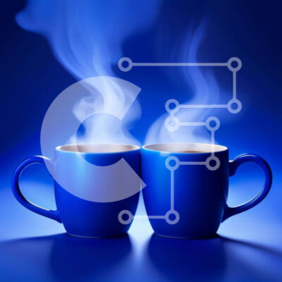 Intra Συλλεκτικό Ξύλινο Παζλ Plywood  4mm - Κομψές μπλε κούπες με ατμό που ανεβαίνει σε ζωντανό μπλε φόντο Σε Ξύλινο Κουτί - Διαστάσεις: 10x10 cm – 25 κομμάτια - Image 1