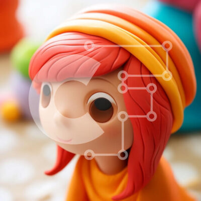 Intra Συλλεκτικό Ξύλινο Παζλ Plywood  4mm - Πολύχρωμο παιχνίδι κούκλα με πορτοκαλί καπέλο και κόκκινα μαλλιά Σε Ξύλινο Κουτί - Διαστάσεις Puzzle: 10x10 cm – 25 κομμάτια - Image 1