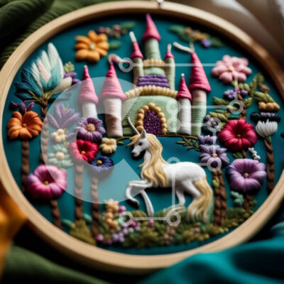 Intra Συλλεκτικό Ξύλινο Παζλ Plywood 4mm - Όμορφο τσέρκι κεντήματος με σχέδιο μονόκερου και κάστρου Σε Ξύλινο Κουτί - Διαστάσεις Puzzle: 10x10 cm – 25 κομμάτια - Image 1