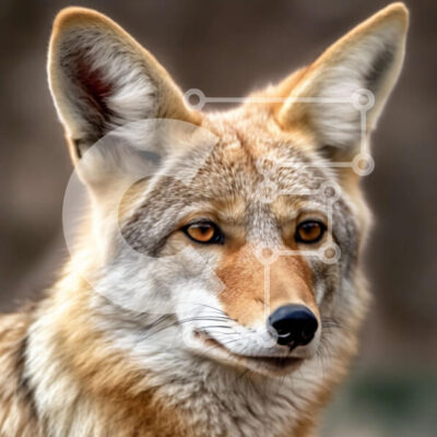 Intra Συλλεκτικό Ξύλινο Παζλ Plywood  4mm - Κοντινή εικόνα του προσώπου ενός κογιότ με καφέ γούνα και κίτρινα μάτια Σε Ξύλινο Κουτί - Διαστάσεις: 10x10 cm – 25 κομμάτια - Image 1