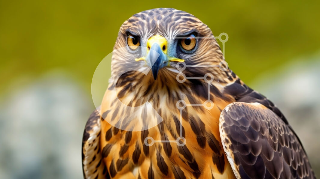 Intra Συλλεκτικό Ξύλινο Παζλ Plywood  4mm - Έντονη κοντινή λήψη του προσώπου του Hawk με διαπεραστικά μάτια και κοφτερό ράμφος Σε Ξύλινο Κουτί - Διαστάσεις: 10x10 cm – 25 κομμάτια