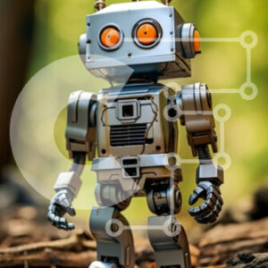 Intra Συλλεκτικό Ξύλινο Παζλ Plywood  4mm - Αξιολάτρευτη εικόνα ενός ρομπότ που εξερευνά το δάσος Σε Ξύλινο Κουτί - Διαστάσεις Puzzle: 10x10 cm – 25 κομμάτια