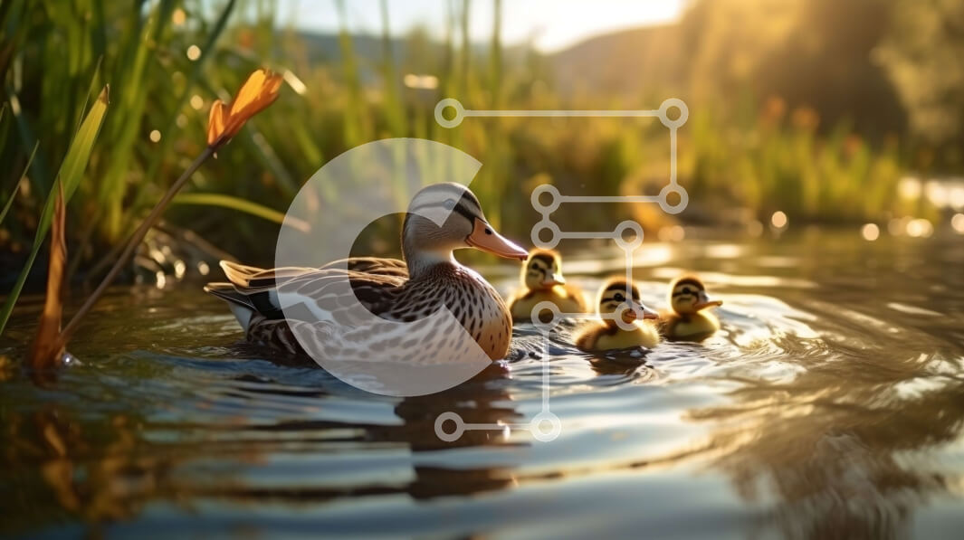 Intra Συλλεκτικό Ξύλινο Παζλ Plywood  4mm - Μητέρα πάπια και παπάκια που κολυμπούν σε ένα ηλιοβασίλεμα Σε Ξύλινο Κουτί - Διαστάσεις: 10x10 cm – 25 κομμάτια