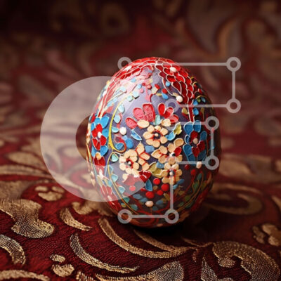 Intra Συλλεκτικό Ξύλινο Παζλ Plywood 4mm - Όμορφη διακόσμηση πασχαλινών αυγών με λουλούδια σε κόκκινο φόντο Σε Ξύλινο Κουτί - Διαστάσεις: 10x10 cm – 25 κομμάτια - Image 1