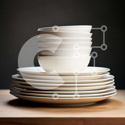 Intra Συλλεκτικό Ξύλινο Παζλ Plywood  4mm - Στοίβα από λευκά πιάτα και μπολ σε ξύλινο τραπέζι Σε Ξύλινο Κουτί - Διαστάσεις Puzzle: 10x10 cm – 25 κομμάτια - Image 1