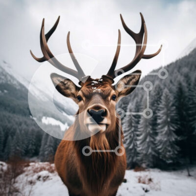 Intra Συλλεκτικό Ξύλινο Παζλ Plywood 4mm - Μεγαλοπρεπές κόκκινο ελάφι με μεγάλα κέρατα στο χιονισμένο δάσος Σε Ξύλινο Κουτί - Διαστάσεις: 10x10 cm – 25 κομμάτια - Image 1