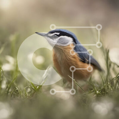 Intra Συλλεκτικό Ξύλινο Παζλ Plywood  4mm - Blue Jay Bird σκαρφαλωμένο στο γρασίδι στο χωράφι Σε Ξύλινο Κουτί - Διαστάσεις: 10x10 cm – 25 κομμάτια - Image 1