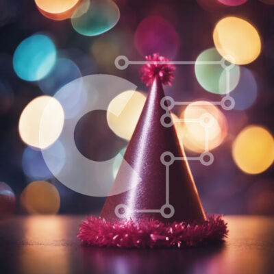 Intra Συλλεκτικό Ξύλινο Παζλ Plywood  4mm - Κόκκινο καπέλο για πάρτι στο τραπέζι με φόντο πολύχρωμα φώτα Σε Ξύλινο Κουτί - Διαστάσεις Puzzle: 10x10 cm – 25 κομμάτια - Image 1