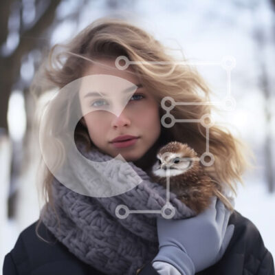 Intra Συλλεκτικό Ξύλινο Παζλ Plywood  4mm - Νεαρή γυναίκα που κρατά την κουκουβάγια σε ένα χιονισμένο τοπίο Σε Ξύλινο Κουτί - Διαστάσεις Puzzle: 10x10 cm – 25 κομμάτια - Image 1