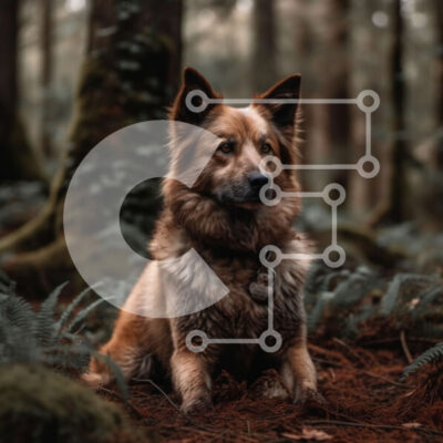 Intra Συλλεκτικό Ξύλινο Παζλ Plywood  4mm - Αξιολάτρευτο σκυλί που κάθεται σε ένα δάσος με γούνινο παλτό Σε Ξύλινο Κουτί - Διαστάσεις: 10x10 cm – 25 κομμάτια - Image 1