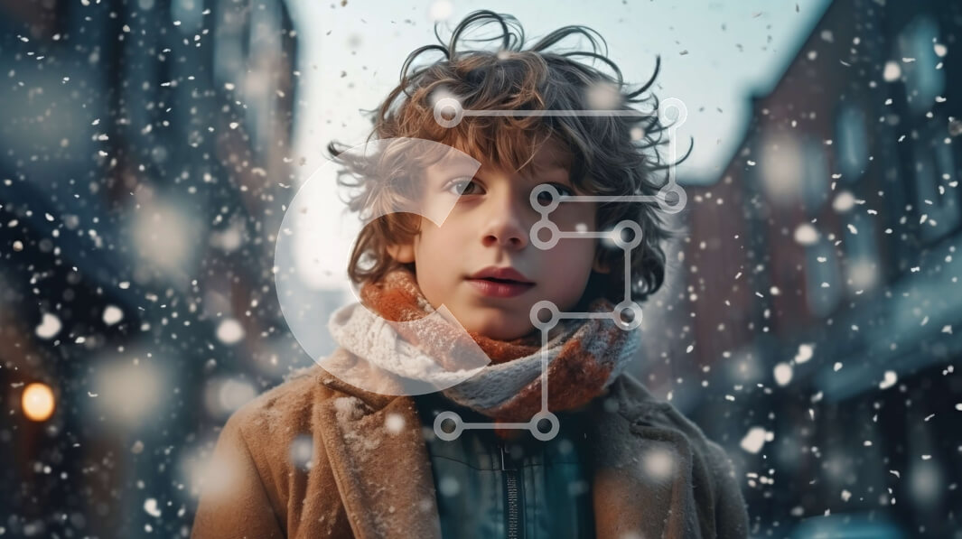 Intra Συλλεκτικό Ξύλινο Παζλ Plywood  4mm - Όμορφη εικόνα ενός νεαρού αγοριού που απολαμβάνει τη χιονισμένη μέρα Σε Ξύλινο Κουτί - Διαστάσεις Puzzle: 10x10 cm – 25 κομμάτια