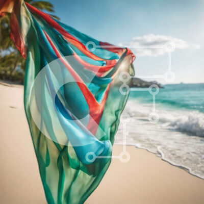 Intra Συλλεκτικό Ξύλινο Παζλ Plywood 4mm - Γυναίκα σε μια παραλία με πολύχρωμο κασκόλ που φυσά στον άνεμο Σε Ξύλινο Κουτί - Διαστάσεις: 10x10 cm – 25 κομμάτια - Image 1