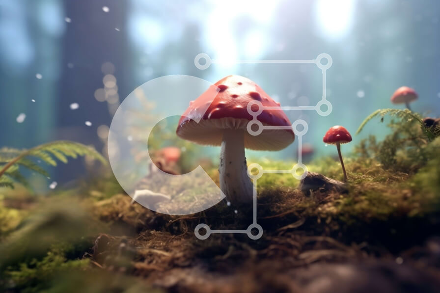 Intra Συλλεκτικό Ξύλινο Παζλ Plywood  4mm - Όμορφη εικόνα των μανιταριών που αναπτύσσονται σε ένα καταπράσινο δάσος Σε Ξύλινο Κουτί - Διαστάσεις: 10x10 cm – 25 κομμάτια