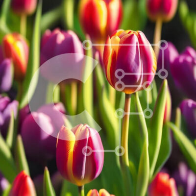 Intra Συλλεκτικό Ξύλινο Παζλ Plywood  4mm - Ζωντανή εικόνα με πολύχρωμες τουλίπες σε έναν όμορφο κήπο Σε Ξύλινο Κουτί - Διαστάσεις: 10x10 cm – 25 κομμάτια - Image 1