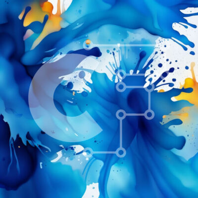 Intra Συλλεκτικό Ξύλινο Παζλ Plywood 4mm - Πολύχρωμη αφηρημένη ζωγραφική με πιτσιλιές μπλε και κίτρινου χρώματος σε λευκό φόντο Σε Ξύλινο Κουτί - Διαστάσεις Puzzle: 10x10 cm – 25 κομμάτια - Image 1