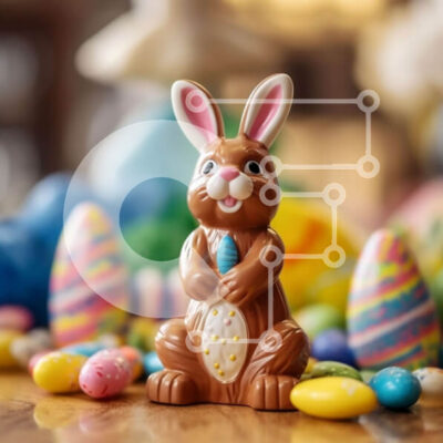 Intra Συλλεκτικό Ξύλινο Παζλ Plywood  4mm - Άγαλμα λαγουδάκι του Πάσχα και αυγά σε ένα ξύλινο τραπέζι Σε Ξύλινο Κουτί - Διαστάσεις: 10x10 cm – 25 κομμάτια - Image 1