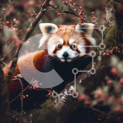 Intra Συλλεκτικό Ξύλινο Παζλ Plywood  4mm - Αξιολάτρευτο κόκκινο Panda που κάθεται σε ένα δέντρο με ροζ λουλούδια Σε Ξύλινο Κουτί - Διαστάσεις: 10x10 cm – 25 κομμάτια - Image 1