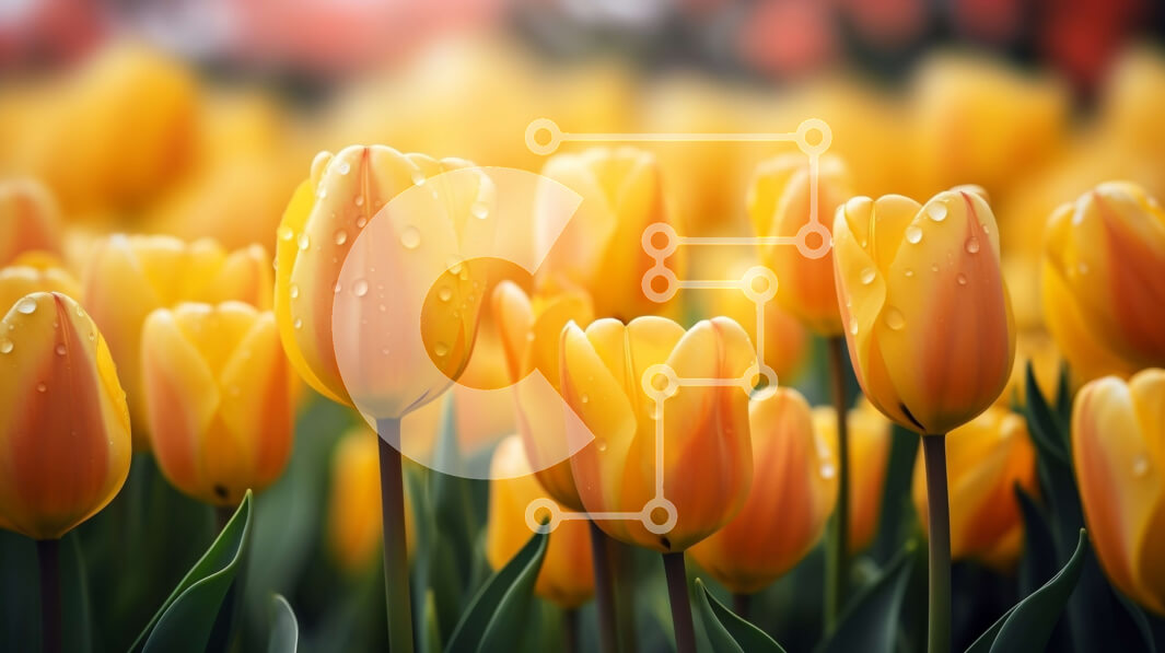 Intra Συλλεκτικό Ξύλινο Παζλ Plywood  4mm - Κίτρινο πεδίο με τουλίπες με σταγονίδια νερού Σε Ξύλινο Κουτί - Διαστάσεις: 10x10 cm – 25 κομμάτια