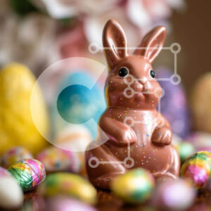 Intra Συλλεκτικό Ξύλινο Παζλ Plywood  4mm - Αξιολάτρευτο καφέ σοκολατένιο λαγουδάκι με πασχαλινά αυγά σε τραπέζι Σε Ξύλινο Κουτί - Διαστάσεις: 10x10 cm – 25 κομμάτια