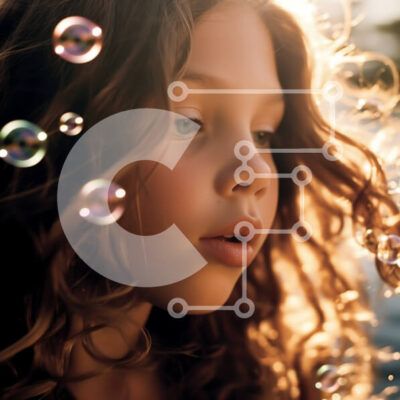 Intra Συλλεκτικό Ξύλινο Παζλ Plywood  4mm - Αξιολάτρευτη εικόνα ενός νεαρού κοριτσιού που φυσά σαπουνόφουσκες δίπλα στο νερό Σε Ξύλινο Κουτί - Διαστάσεις Puzzle: 10x10 cm – 25 κομμάτια - Image 1