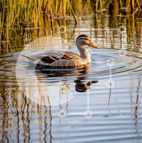 Intra Συλλεκτικό Ξύλινο Παζλ Plywood  4mm - Όμορφη εικόνα μιας πάπιας που κολυμπά σε μια λίμνη Σε Ξύλινο Κουτί - Διαστάσεις: 10x10 cm – 25 κομμάτια - Image 1