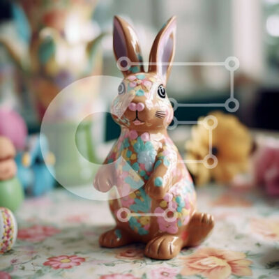 Intra Συλλεκτικό Ξύλινο Παζλ Plywood  4mm - Αξιολάτρευτο κεραμικό καφέ κουνέλι που κρατά ένα καρότο δίπλα σε λουλούδια Σε Ξύλινο Κουτί - Διαστάσεις: 10x10 cm – 25 κομμάτια - Image 1