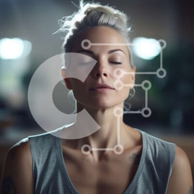 Intra Συλλεκτικό Ξύλινο Παζλ Plywood  4mm - Γυναίκα με γκρι μπλουζάκι που κάθεται στην καρέκλα με κλειστά μάτια Σε Ξύλινο Κουτί - Διαστάσεις Puzzle: 10x10 cm – 25 κομμάτια - Image 1