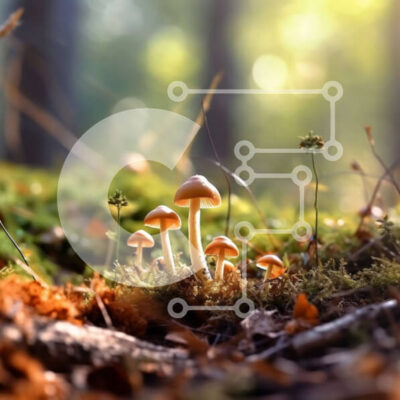 Intra Συλλεκτικό Ξύλινο Παζλ Plywood  4mm - Όμορφη εικόνα πορτοκαλί μανιταριών που μεγαλώνουν σε ένα δάσος Σε Ξύλινο Κουτί - Διαστάσεις: 10x10 cm – 25 κομμάτια - Image 1