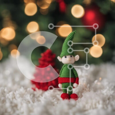 Intra Συλλεκτικό Ξύλινο Παζλ Plywood 4mm - Κροσέ κούκλα ξωτικού στο χιόνι με διακοσμητικό χριστουγεννιάτικο δέντρο Σε Ξύλινο Κουτί - Διαστάσεις Puzzle: 10x10 cm – 25 κομμάτια - Image 1