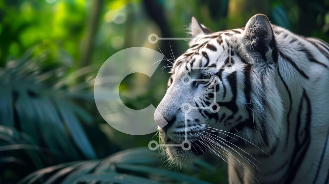 Intra Συλλεκτικό Ξύλινο Παζλ Plywood  4mm - Λευκή τίγρη στη ζούγκλα με πράσινο φύλλωμα Σε Ξύλινο Κουτί - Διαστάσεις: 10x10 cm – 25 κομμάτια