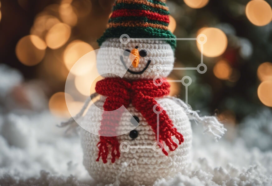 Intra Συλλεκτικό Ξύλινο Παζλ Plywood  4mm - Κροσέ χιονάνθρωπος μπροστά από το φωτισμένο χριστουγεννιάτικο δέντρο Σε Ξύλινο Κουτί - Διαστάσεις: 10x10 cm – 25 κομμάτια