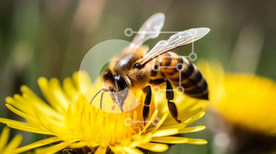 Intra Συλλεκτικό Ξύλινο Παζλ Plywood  4mm - Κοντινό πλάνο μιας μέλισσας στα λουλούδια πικραλίδας Σε Ξύλινο Κουτί - Διαστάσεις: 10x10 cm – 25 κομμάτια