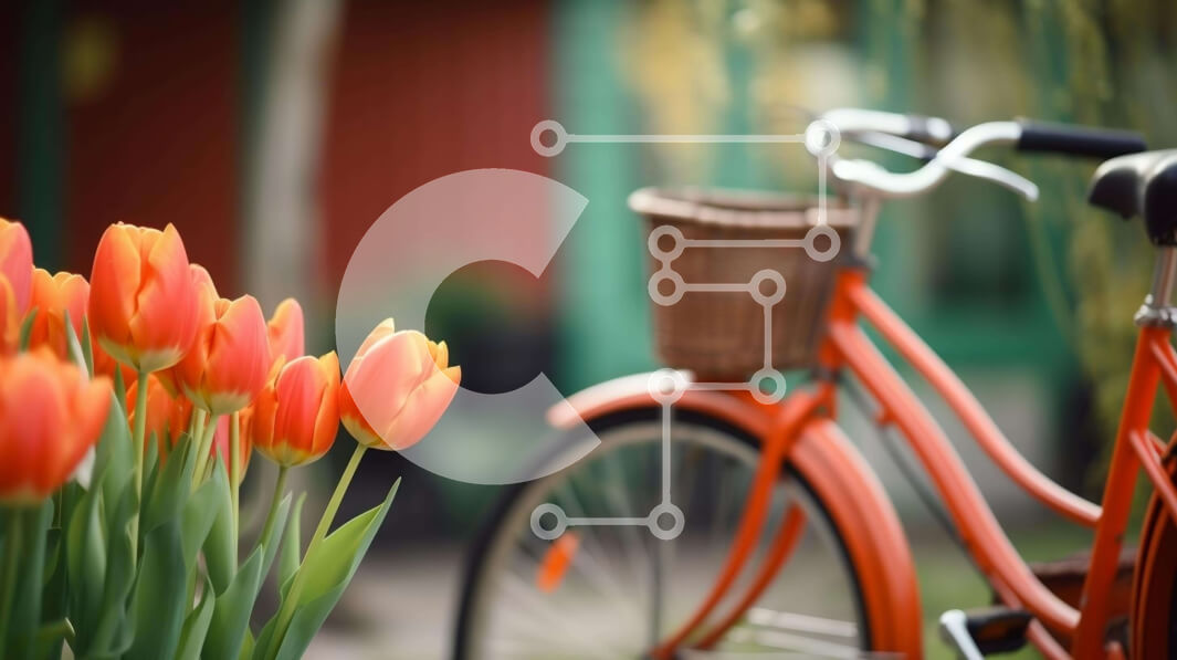 Intra Συλλεκτικό Ξύλινο Παζλ Plywood  4mm - Ανοιξιάτικη σκηνή με ποδήλατο και τουλίπες Σε Ξύλινο Κουτί - Διαστάσεις: 10x10 cm – 25 κομμάτια