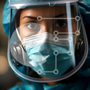 Intra Συλλεκτικό Ξύλινο Παζλ Plywood  4mm - Σοβαρή γυναίκα γιατρός με μπλε χειρουργική τουαλέτα και μάσκα προσώπου Σε Ξύλινο Κουτί - Διαστάσεις Puzzle: 10x10 cm – 25 κομμάτια