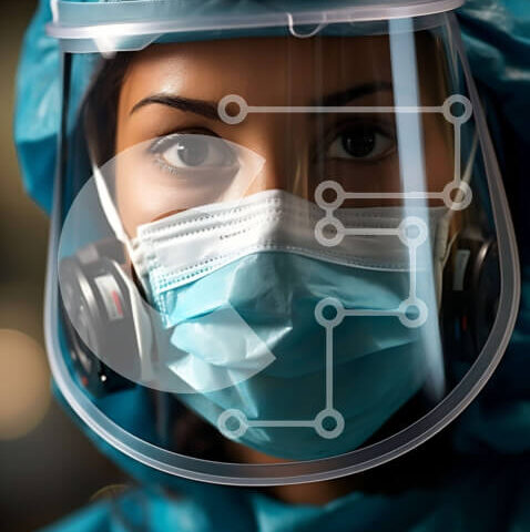 Intra Συλλεκτικό Ξύλινο Παζλ Plywood  4mm - Σοβαρή γυναίκα γιατρός με μπλε χειρουργική τουαλέτα και μάσκα προσώπου Σε Ξύλινο Κουτί - Διαστάσεις Puzzle: 10x10 cm – 25 κομμάτια - Image 1