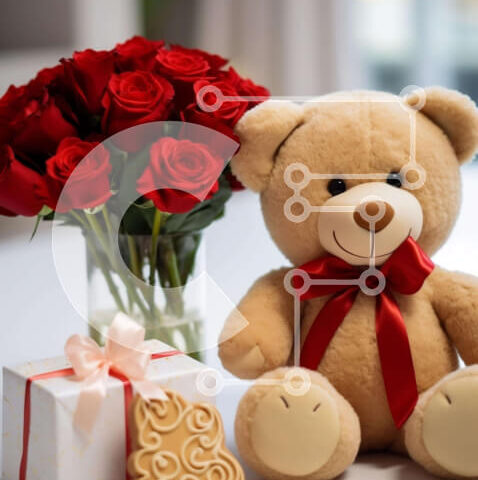 Intra Συλλεκτικό Ξύλινο Παζλ Plywood 4mm - Αρκουδάκι και τριαντάφυλλα για την ημέρα του Αγίου Βαλεντίνου Σε Ξύλινο Κουτί - Διαστάσεις: 10x10 cm – 25 κομμάτια - Image 1