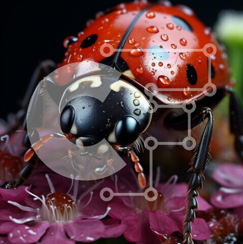 Intra Συλλεκτικό Ξύλινο Παζλ Plywood  4mm - Εκπληκτική μακρο λήψη μιας πασχαλίτσας σε ένα ροζ λουλούδι με σταγονίδια νερού Σε Ξύλινο Κουτί - Διαστάσεις: 10x10 cm – 25 κομμάτια - Image 1