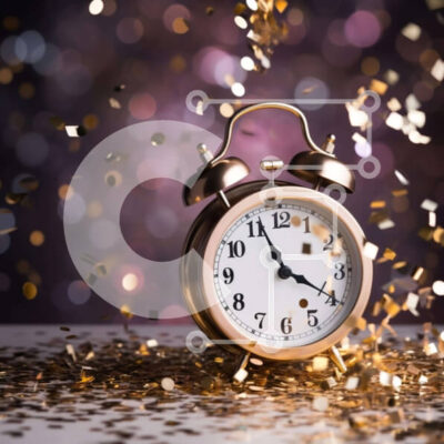 Intra Συλλεκτικό Ξύλινο Παζλ Plywood  4mm - Πρωτοχρονιάτικο πάρτι με Ξυπνητήρι και κομφετί Σε Ξύλινο Κουτί - Διαστάσεις Puzzle: 10x10 cm – 25 κομμάτια - Image 1