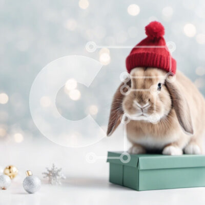 Intra Συλλεκτικό Ξύλινο Παζλ Plywood  4mm - Χαριτωμένο κουνέλι λαγουδάκι με χριστουγεννιάτικο καπέλο σε κουτί δώρου Σε Ξύλινο Κουτί - Διαστάσεις: 10x10 cm – 25 κομμάτια - Image 1