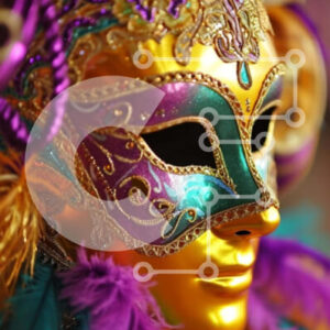 Intra Συλλεκτικό Ξύλινο Παζλ Plywood  4mm - Πολύχρωμη αποκριάτικη μάσκα με μωβ, μπλε και πράσινα φτερά Σε Ξύλινο Κουτί - Διαστάσεις Puzzle: 10x10 cm – 25 κομμάτια