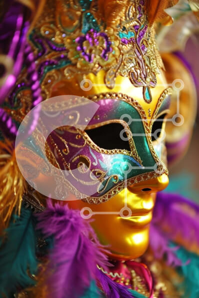 Intra Συλλεκτικό Ξύλινο Παζλ Plywood  4mm - Πολύχρωμη αποκριάτικη μάσκα με μωβ, μπλε και πράσινα φτερά Σε Ξύλινο Κουτί - Διαστάσεις Puzzle: 10x10 cm – 25 κομμάτια