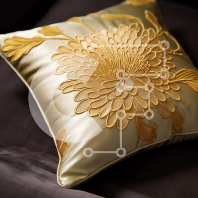 Intra Συλλεκτικό Ξύλινο Παζλ Plywood  4mm - Μαξιλάρι σε χρυσό χρώμα με κεντημένα λουλούδια σε καφέ καναπέ Σε Ξύλινο Κουτί - Διαστάσεις Puzzle: 10x10 cm – 25 κομμάτια - Image 1