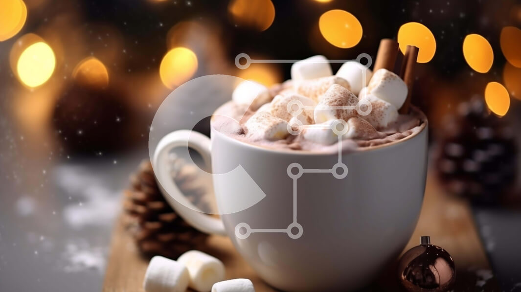 Intra Συλλεκτικό Ξύλινο Παζλ Plywood  4mm - Ζεστό κακάο με Marshmallows, ξυλάκια κανέλας και κουκουνάρια σε χειμερινό φόντο Σε Ξύλινο Κουτί - Διαστάσεις Puzzle: 10x10 cm – 25 κομμάτια