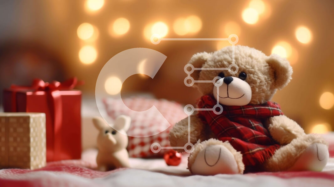 Intra Συλλεκτικό Ξύλινο Παζλ Plywood  4mm - Εορταστικό αρκουδάκι στο κρεβάτι με κουτιά δώρων και δώρα Σε Ξύλινο Κουτί - Διαστάσεις: 10x10 cm – 25 κομμάτια