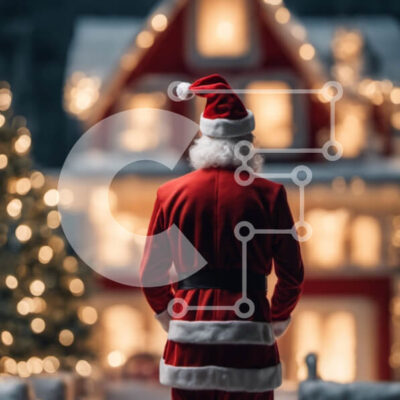 Intra Συλλεκτικό Ξύλινο Παζλ Plywood  4mm - Άγιος Βασίλης μπροστά από ένα φωτισμένο σπίτι Σε Ξύλινο Κουτί - Διαστάσεις: 10x10 cm – 25 κομμάτια - Image 1